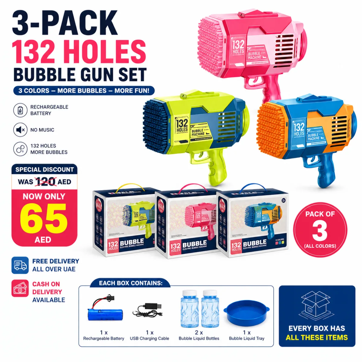 132-Hole Electric Bubble Bazooka Gun Rechargeable Battery
