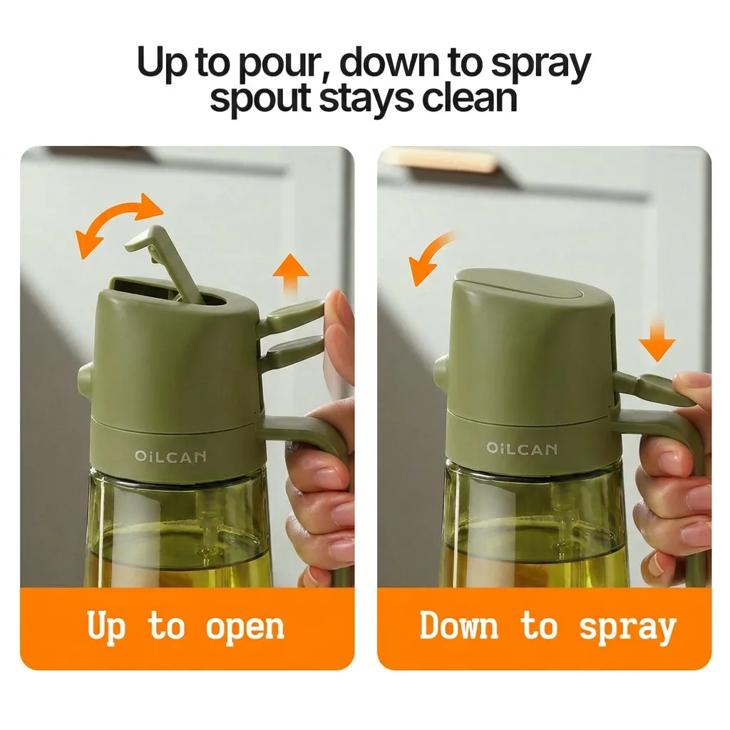 2-in-1 Glass Oil Sprayer & Pourer Bottle – 470ml