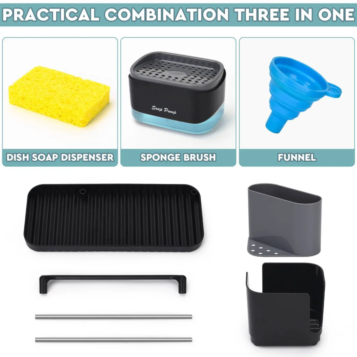 Wekends Kitchen Soap Dispenser Set with Sponge Holder & Organizer Tray