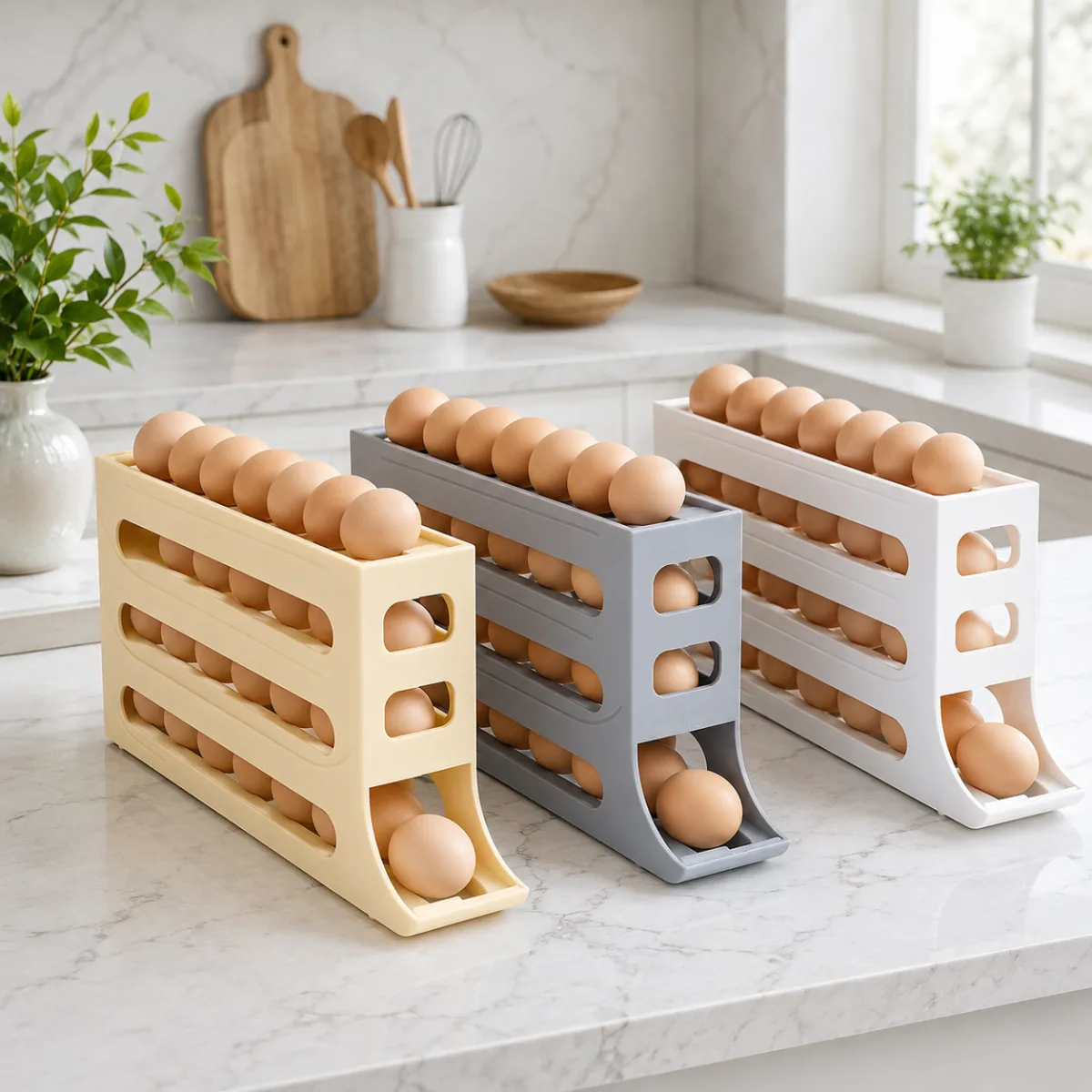 4-Tier Automatic Rolling Egg Storage Organizer for Refrigerator – 30 Egg Capacity