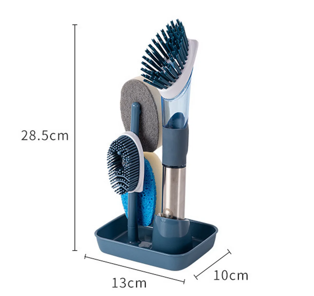 Soap Dispensing Kitchen Cleaning Brush Set with 4 Replaceable Heads