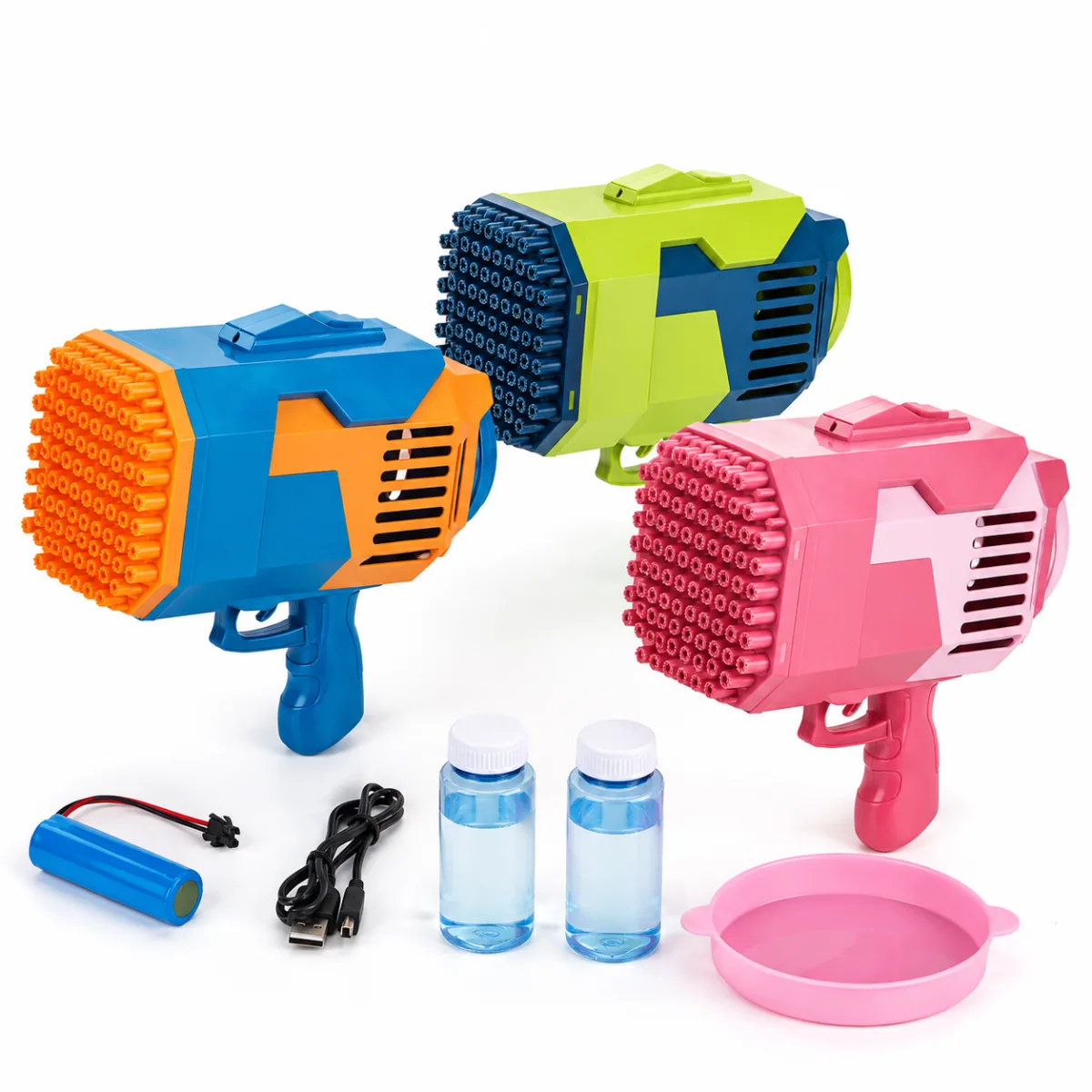 132-Hole Electric Bubble Bazooka Gun Rechargeable Battery with light