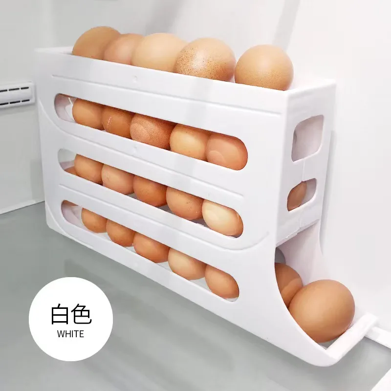 4-Tier Automatic Rolling Egg Storage Organizer for Refrigerator – 30 Egg Capacity