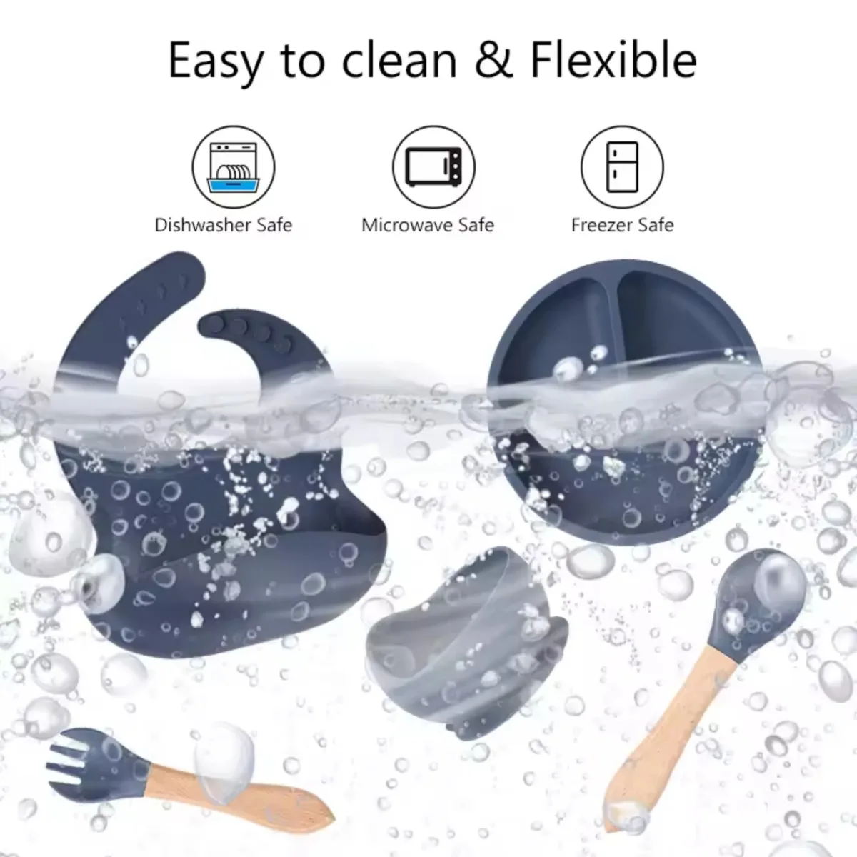 5-Piece Silicone Baby Feeding Set with Suction Plate, Bowl & Bib