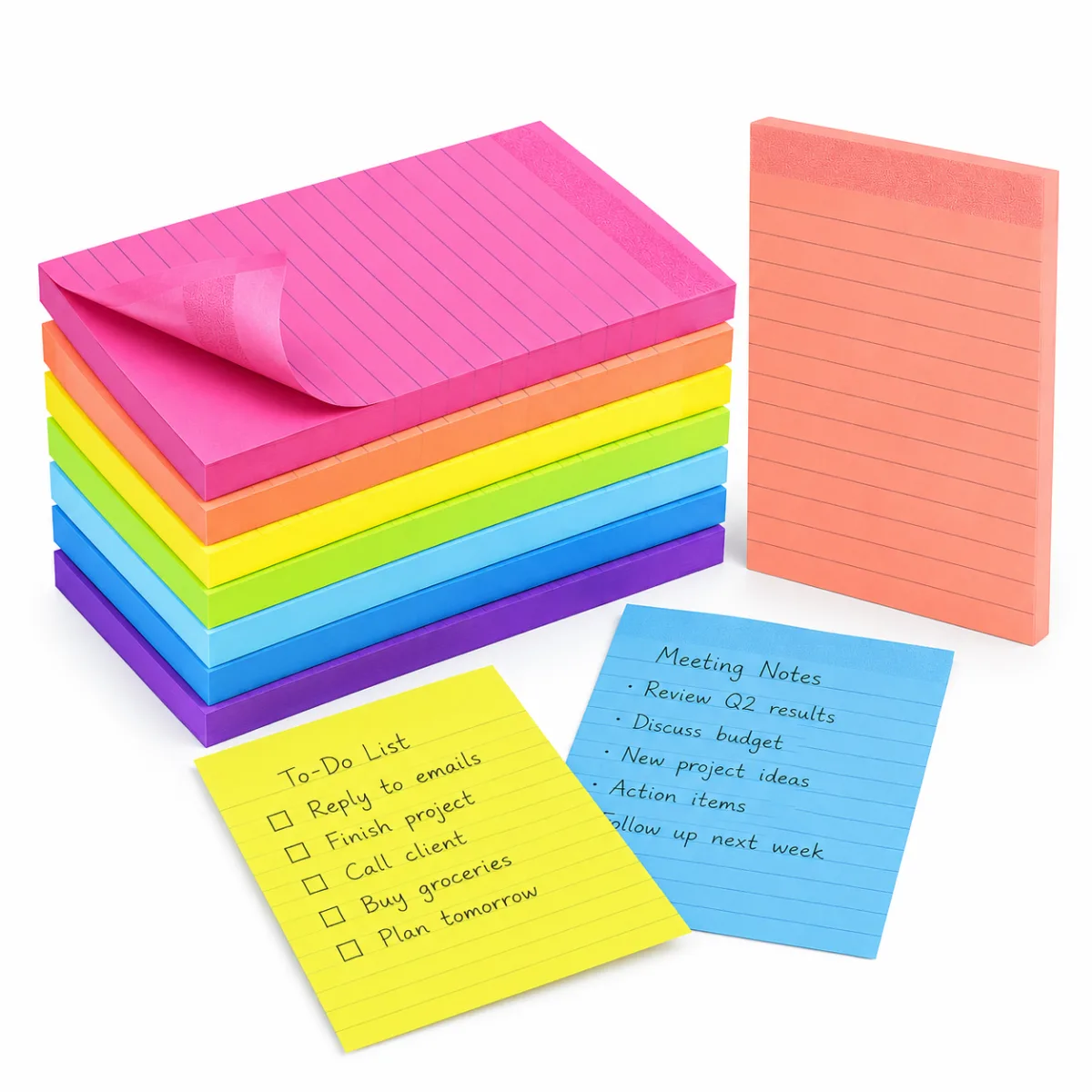 8 Pack Lined Sticky Notes 4x6 Inches – 360 Sheets Large Self-Adhesive