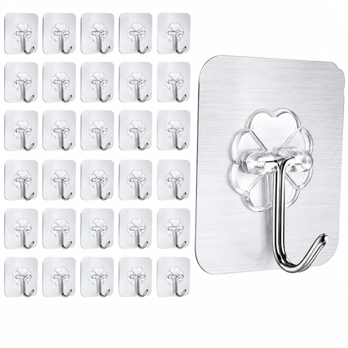 30PCS Heavy Duty Transparent Adhesive Wall Hooks – Self-Adhesive
