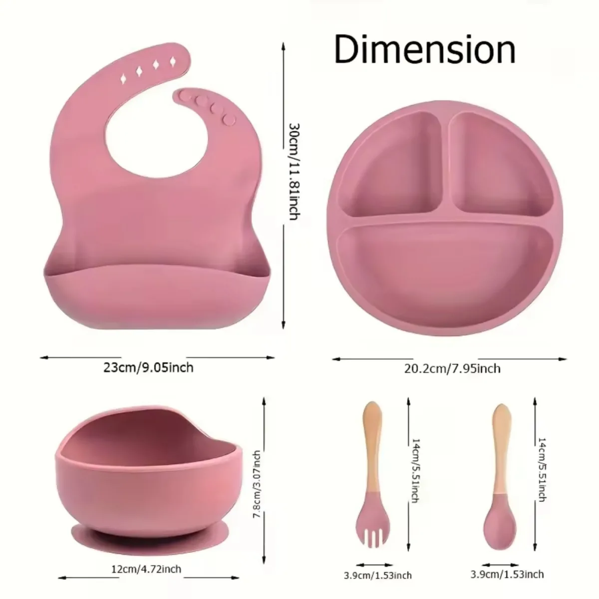 5-Piece Silicone Baby Feeding Set with Suction Plate, Bowl & Bib