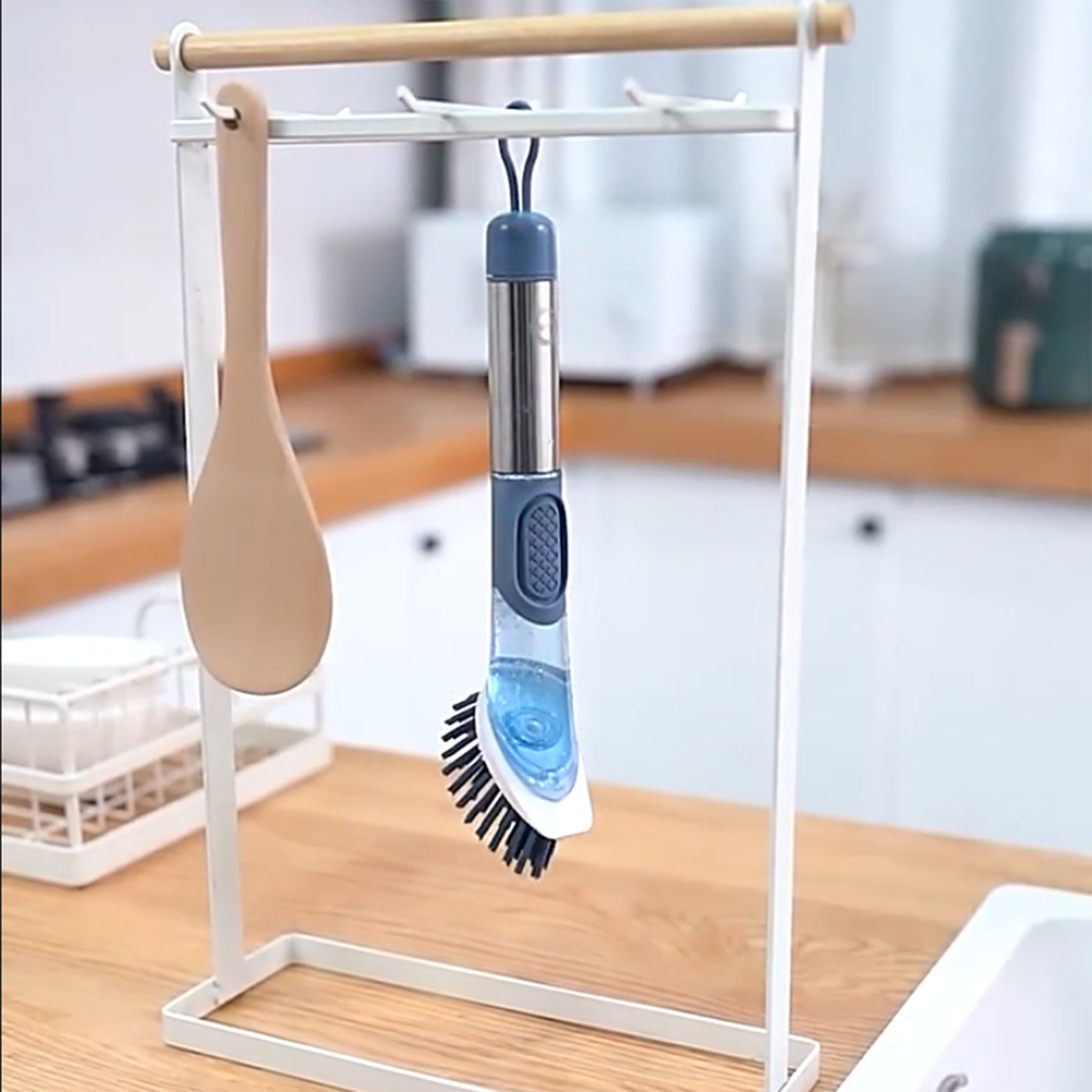 Ultimate Kitchen Cleaning Set: Soap-Dispensing Dish Brush Kit with 4 Bonus Heads and Stylish Storage Caddy