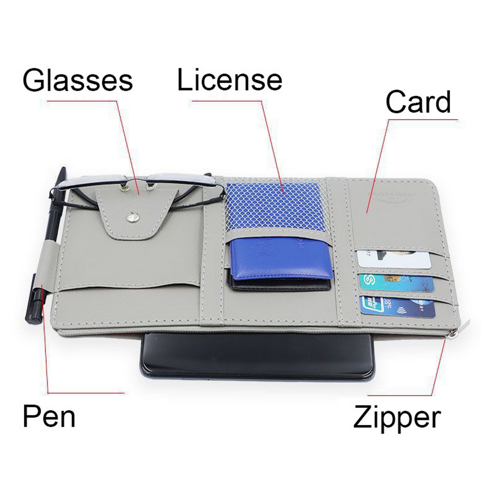 Sun Visor Multi-Pocket Caddy with Zippered