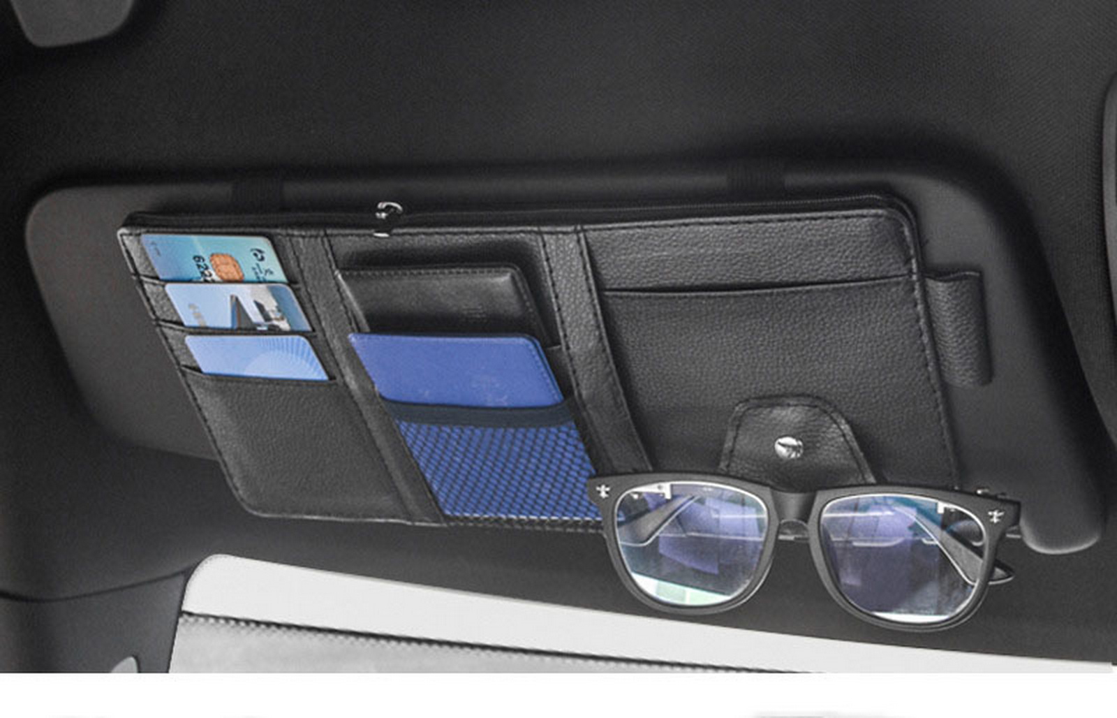 Sun Visor Multi-Pocket Caddy with Zippered